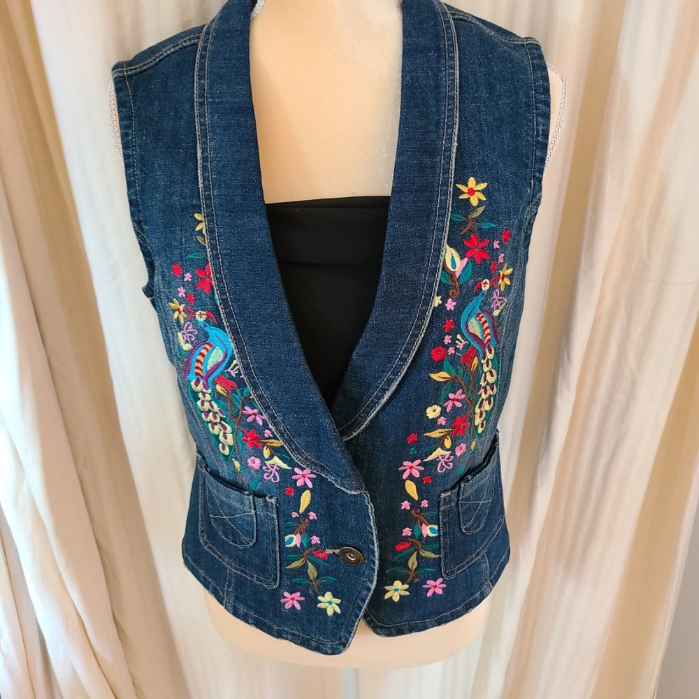 Baccini Vintage Embroidered Denim Vest